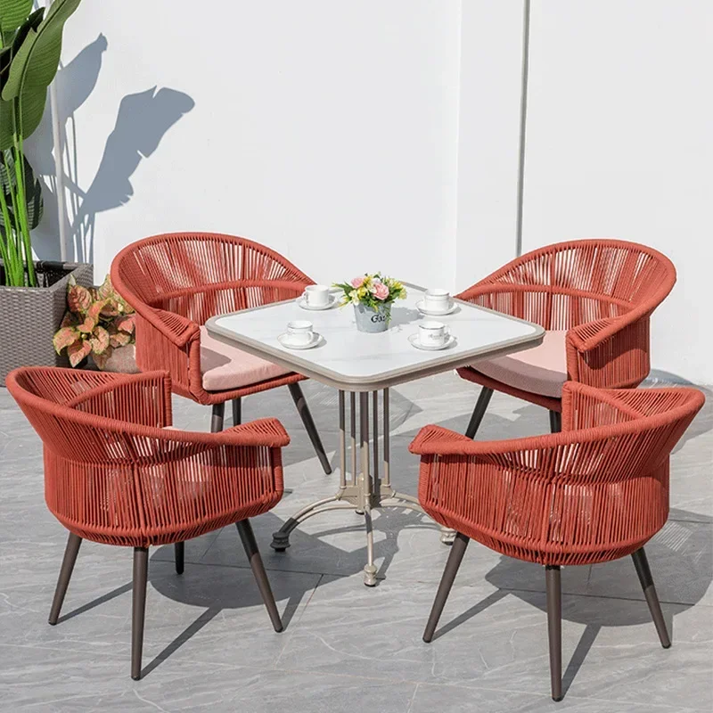 Nordic aluminum outdoor table and chair combination, rock slab table, outdoor square dining table for four people