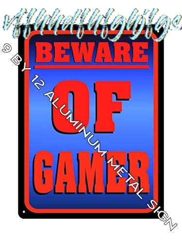 BEWARE of GAMER funny METAL SIGN boys girls college room wall video game MANCAVE decor 914 sign