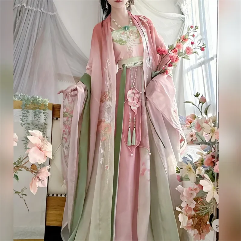 Hanfu vestido chinês feminino tradicional vintage hanfu halloween cosplay traje verão vestido de dança hanfu gradiente vermelho 3 peças conjuntos