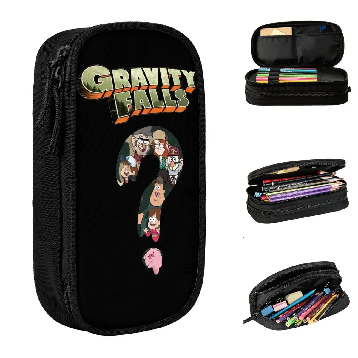 Gravitys Falls Funny Cartoon Pencil Case Double Layer Large Capacity Kids School Supplies  Bag Perfect Gifts