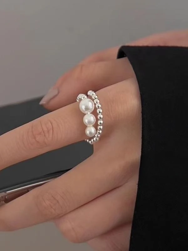 

Dawn's Jewel Korean S925 Sterling Silver Shi Jia Pearl Ring Female Niche Design Adjustable All-match Advanced Index Finger
