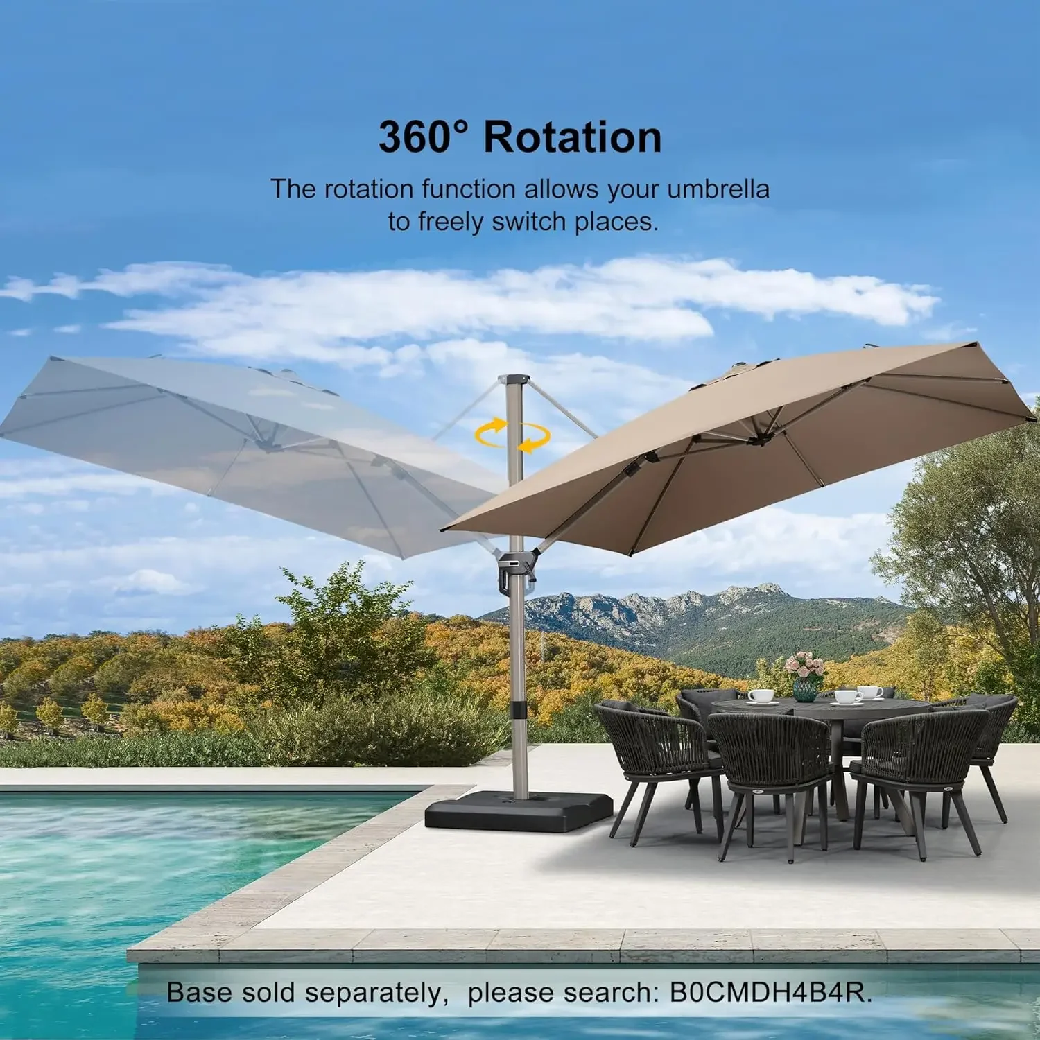 Purple leaf 10'X 10 'terrace umbrella, cantilevered outdoor terrace umbrella, adjustable offset aluminum handle hanging umbrella