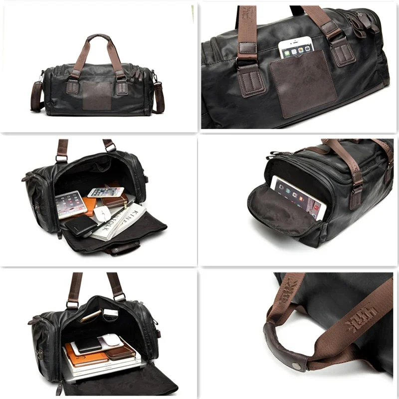 Large-capacity Top-Handle Bag Men Fashion Luxury Leather Shoulder Messenger Bag Men Handbag Soft PU Travel Bag Sports Gym Bags