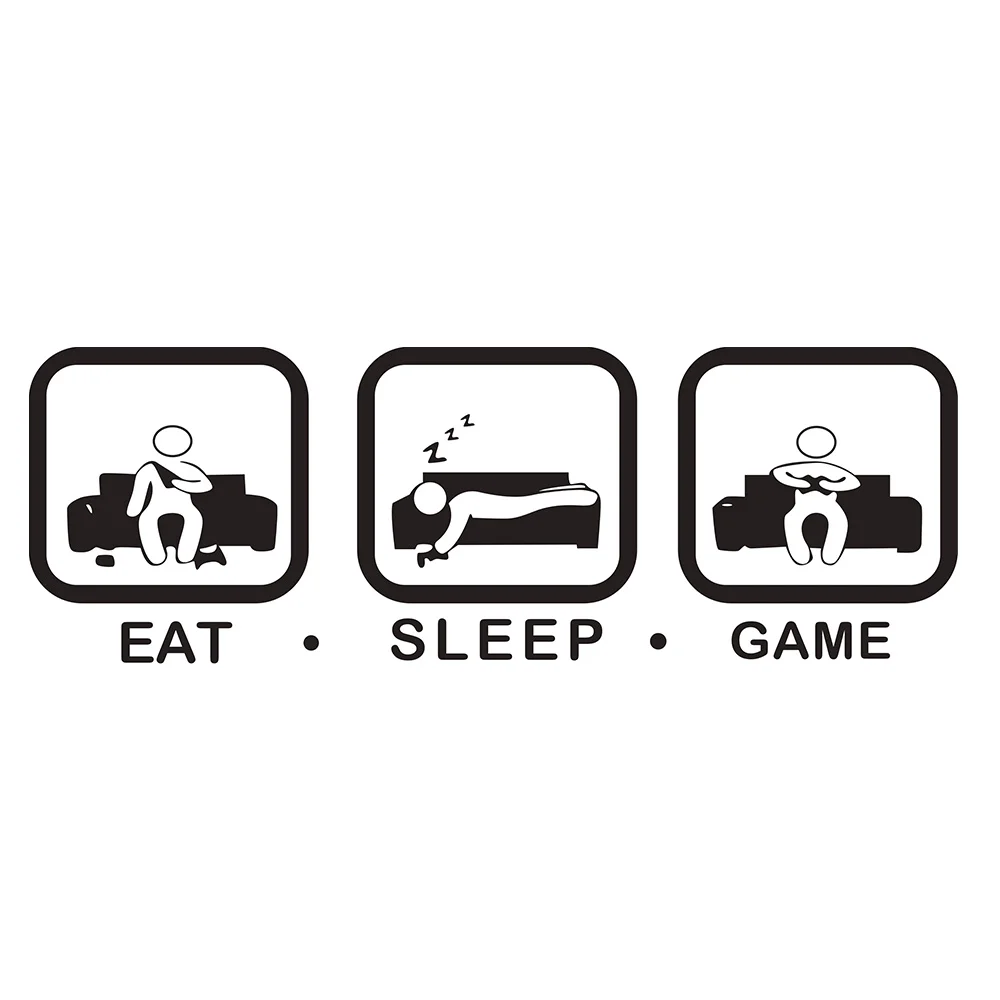 POOMOO Decals Eat Sleep Game Wall Decal Gaming Joystick Playing Sticker Wall Decal Gaming Decor Gamer Ps4 Geek Wall Art Sticker