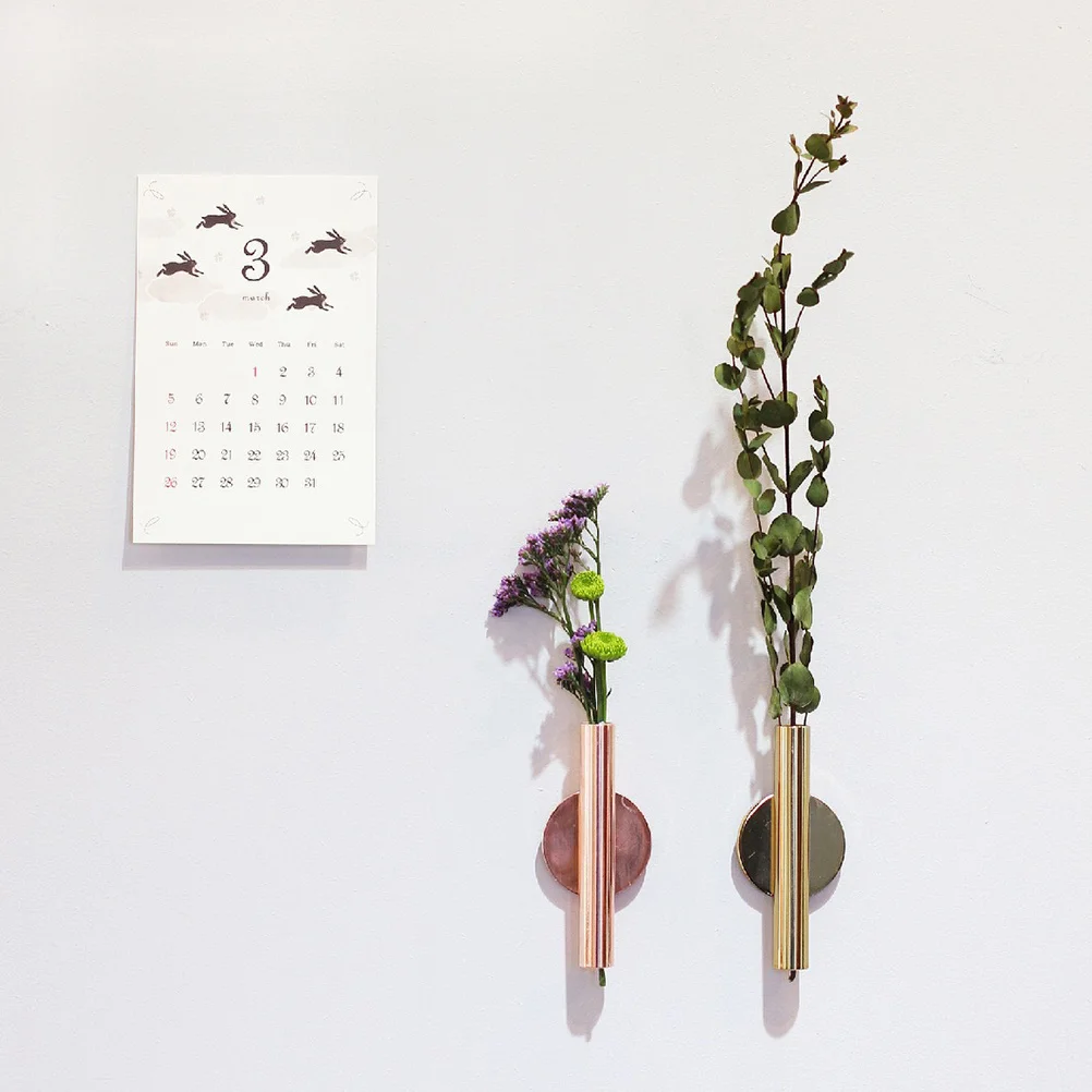 

1pc Iron Flower Vase Wall Mounted Mini Tube For Dried Flowers French Gold Home Wedding Party Decoration Metal Flower Holder Self