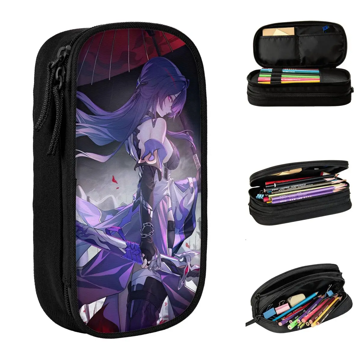 Cool Etui Game Stars Rails Pencil Bag Honkai School Etuis Jongen Meisje Dubbellaags Patroon Schoolbenodigdheden