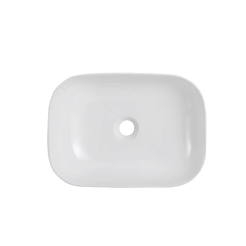 Modern White Porcelain Ceramic Vessel Sink Rectangular Bathroom Vanity with Sleek Countertop Polished for Hotel Application