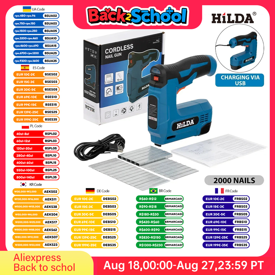  HILDA USBElectric 2-in-1 Air Nail Gun Furniture Pneumatic Gun Wood Frame Stapler Pneumatic Tool Power Tools with 2000pcs Staples 
