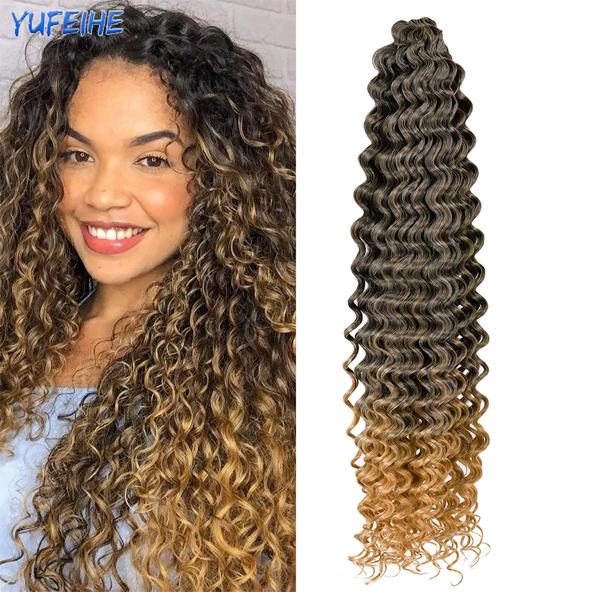 Synthetisch watergolfhaar 20 inch los lichaam Diepe golf Vlechthaarextensies Ombre Blonde Twist Gehaakt krullend haar voor dames