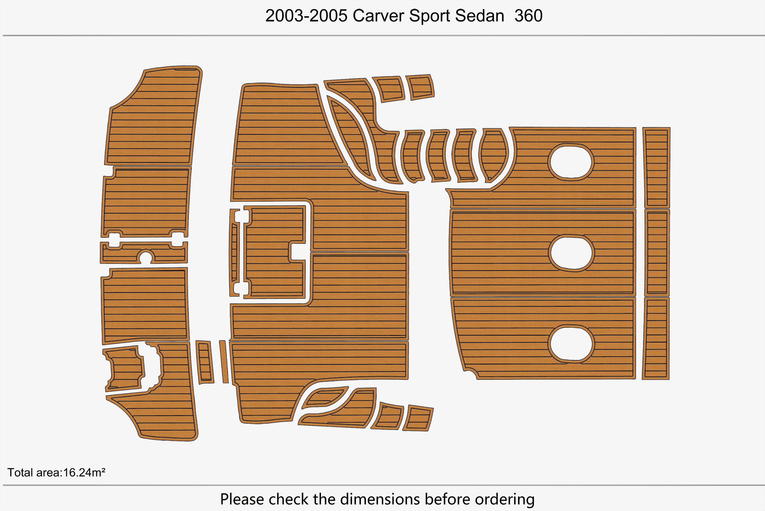 Non-Slip EVA Faux Teak Marine Mat Self-Adhesive 6mm Yacht Cockpit Pad for 2003-2005 Carver Sport Sedan Boat Decking Easy Install