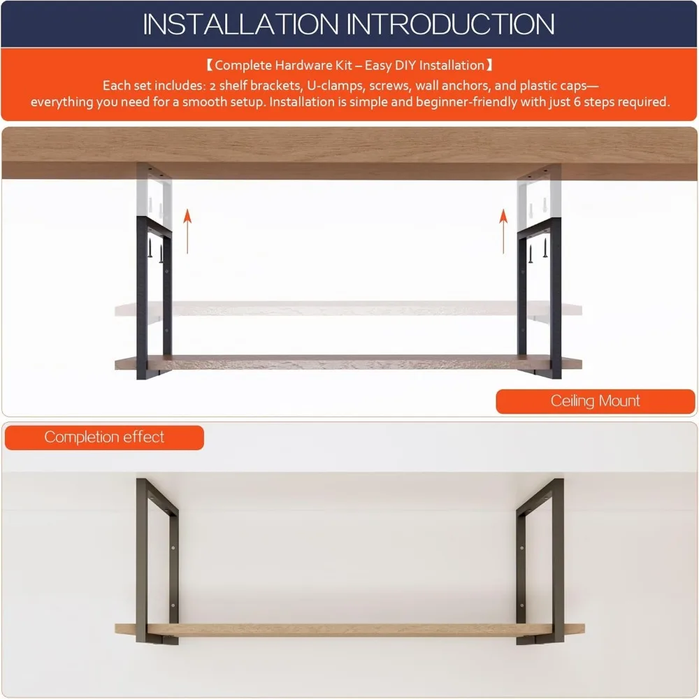 Staffa per mensola quadrata a 2 livelli in acciaio al carbonio verniciato a polvere nera, altezza 26-3/8, soluzione per scaffalature per montaggio a parete o a soffitto