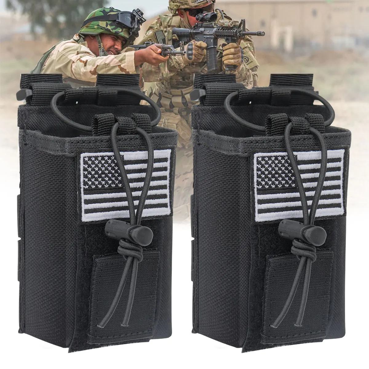 2 pçs molle tático walkie talkie coldre bolsa titular saco de náilon baofeng tyt wouxuntwo way rádio transportar saco cintura pacote