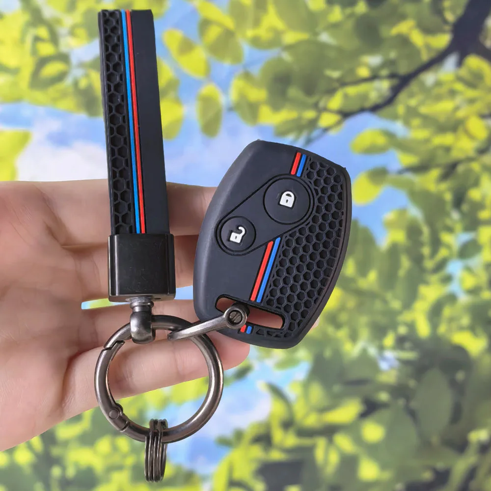 Non-Slip Honey Grain Remote Key Case With Keychain For Honda Civic Accord CRV Jazz HRV 2 Button Car Key Caps