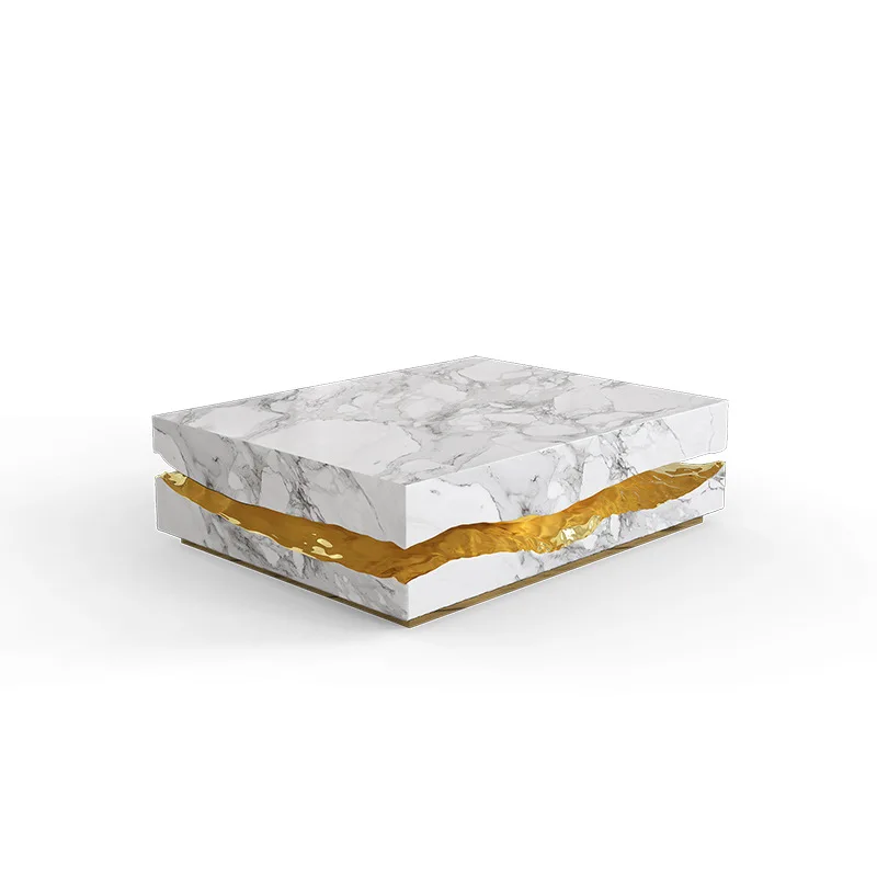 

Italian light luxury natural marble villa living room high-end personality creative stainless steel coffee table