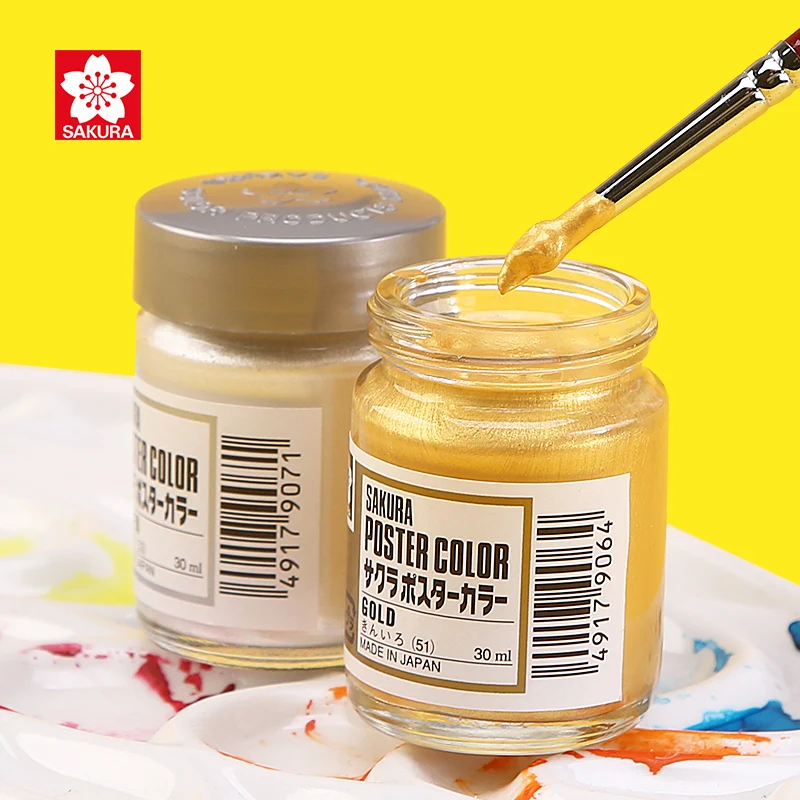 1/2pcs Sakura Craypas Paint, Poster Color, 1.0 Fl Oz (30 Ml), Gold Silver Strong Coating Power, Fine Particles on Large Surfaces