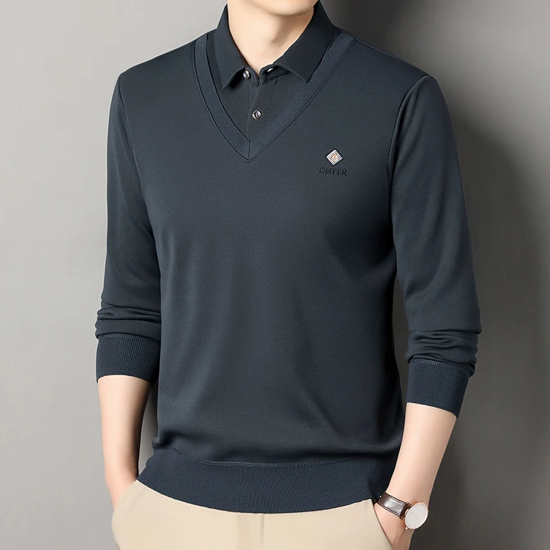 Men\'s Fleece Lined Sweater Polo Collar Pullover Tops Fashion Business Causal Pullovers Korean Slim Fit Thick Winter Clothes