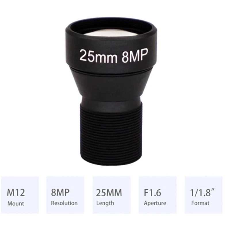 APPLIA-HD 4K 8MP CCTV Lens 25MM M12 Mount Low Distortion Aperture F1.6 Format 1/1.8Inch For Action Camera
