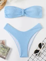 2024 New Sexy Ribbed Bandeau Bikini Brazilian Swimwear Women Swimsuit Female Thong Bikini Set Two Pieces Bathing Suit Bathers