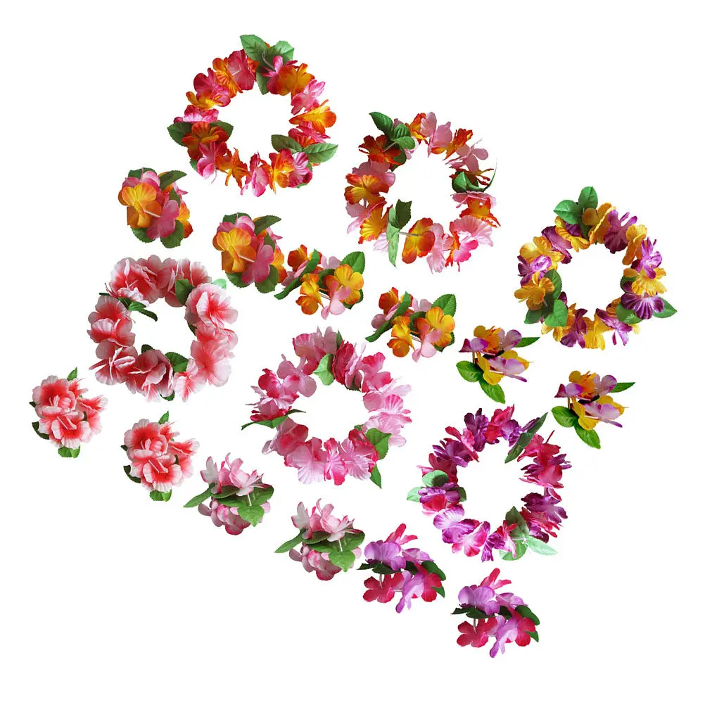 

6Sets Hair Wreath Headband Set Floral Wristbands Hawaiian Wreath Party Photography Wedding Festivals Birthday Beach Garland