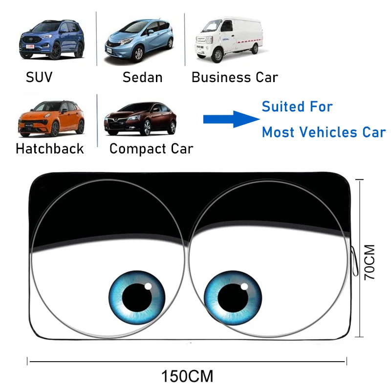 Parasol calefactado con ojos de dibujos animados para ventana de coche, cubierta de parabrisas, parasol automático, protección Solar para coche