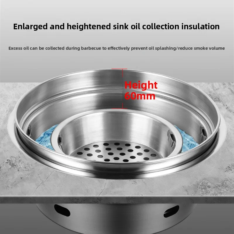 شواية فحم من الفولاذ المقاوم للصدأ مرتفعة، موقد شواء بتصميم أقحم، شواية مقاومة للرذاذ، فرن شواء على سطح الطاولة بمساحة كبيرة