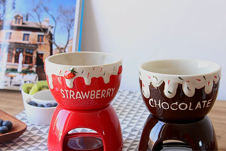BESTonZON Chocolade smelten pot fondue set keramische boter warmer kom thee licht porselein smelten pot voor het smelten chocolade snoep en kaars de 110 ml
