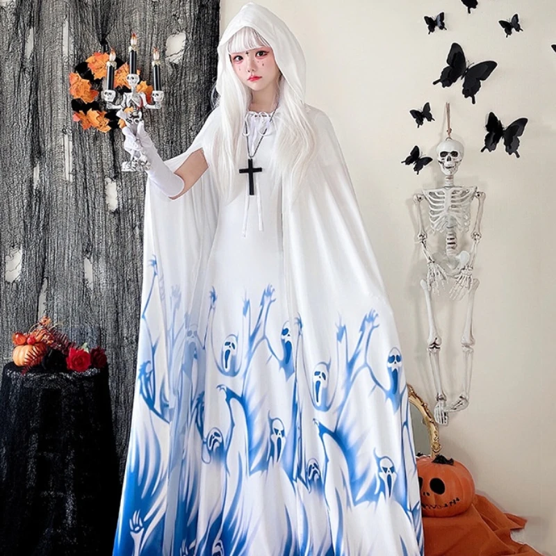 

Halloween Costume for Women Ghost Bride Cosplay Witch Vampire Skull Witch Cloak Magician Cloak Robe Vestidos Anime