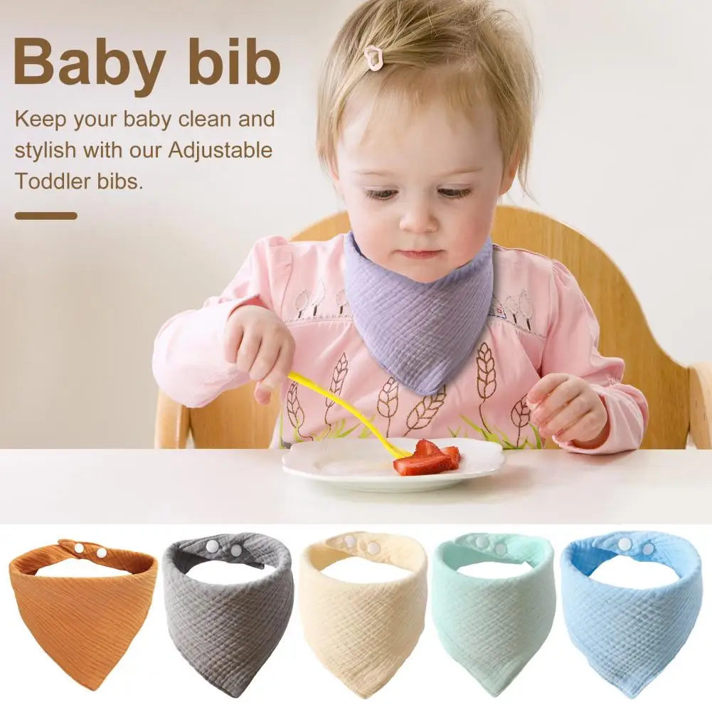 Adjustable Baby Bibs Cotton Baby Bandana Drool Bibs Solid Colors Reusable Cotton Toddler with Button Toddler Saliva Wipe