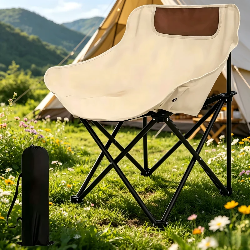 Silla Plegable Ultraligera Beige para Camping, Portátil con Bolsa de Almacenamiento, Ideal para Pesca, Picnic, Camping, Viajes, Excelente Regalo para Fiestas