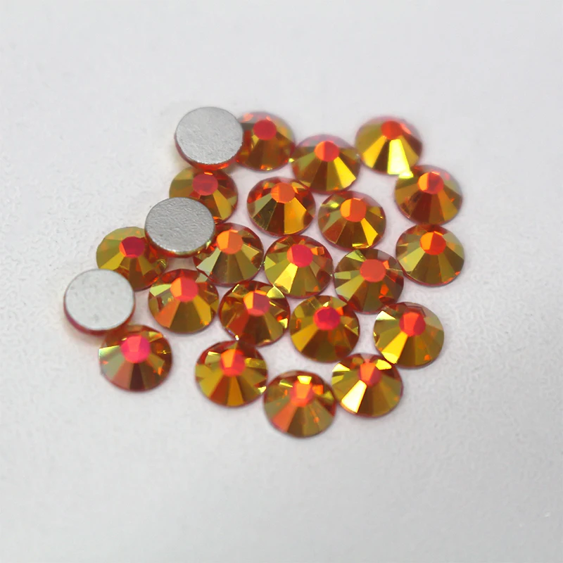 2058 Quality golden orange Non hotfix rhinestone Fire opal color Flat Back rhinestones facets crystal ab nail art or weddi