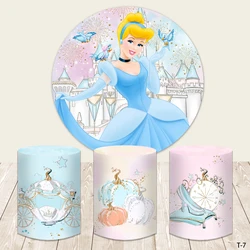 Disney Blue Dress Blonde Princess Circle Backdrop Girls Birthday Party Round Background Cinderella Banner Baby Shower Covers