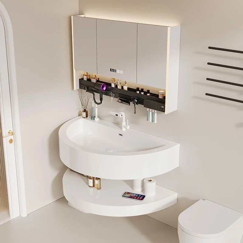 

Simple Bathroom Cabinet Special-shaped Round Skin Feeling Sink Combination Washbasin Storage Wash Basin Wall Mounted Cabinet Set
