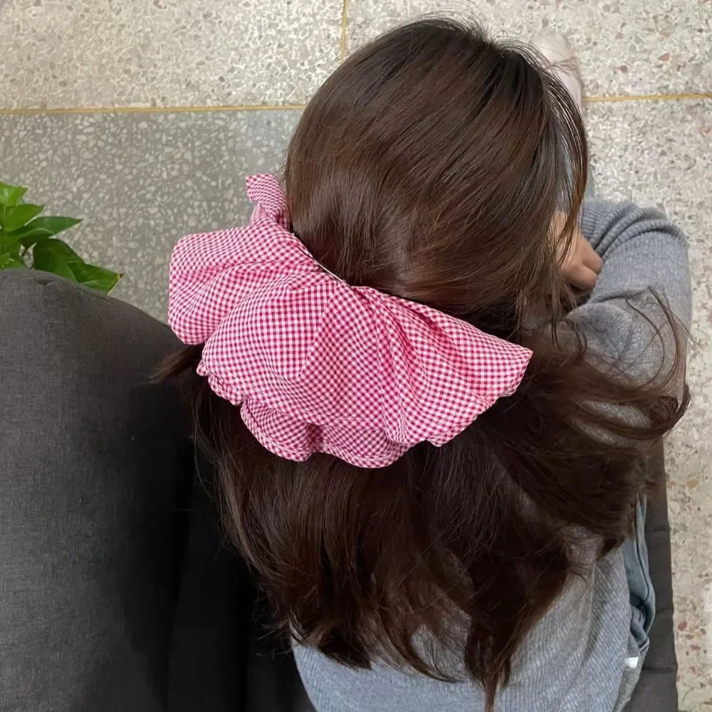 

Double Layer Checkered Hair Clip French Style Elegant Oversized Hair Scrunchies Bow Sweet British Style Hairpin Hair Accessory
