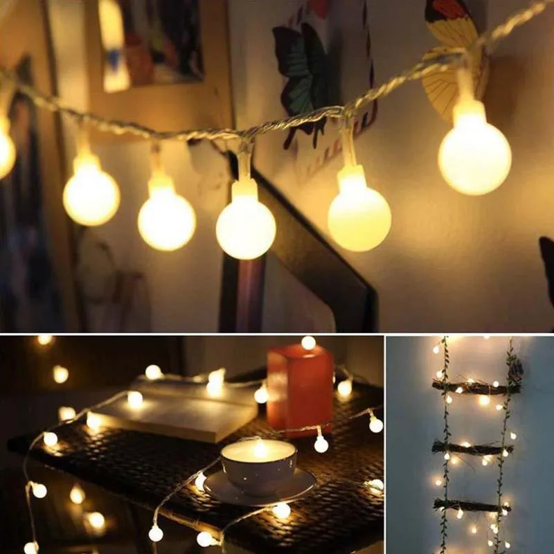 Bola led string luz controle remoto quente branco corrente de fadas luz do feriado natal casamento decoração ao ar livre bateria operado 3m 5m