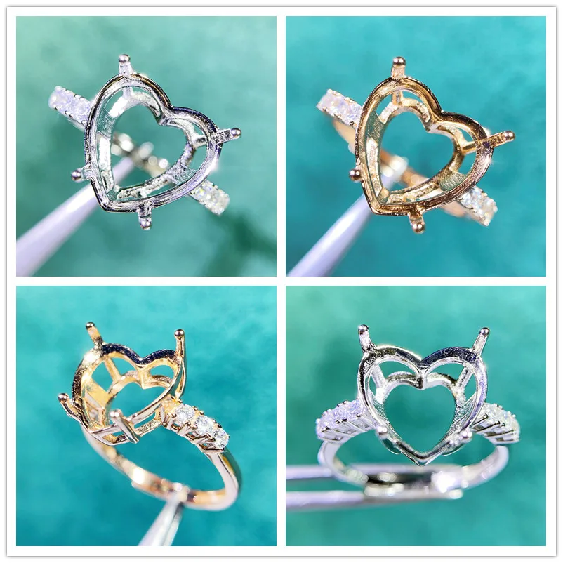 

MeiBaPJ 12*12 модное кольцо в форме сердца, пустой держатель «сделай сам» для женщин, Настоящее серебро 925 пробы, изящное очаровательное ювелирное изделие