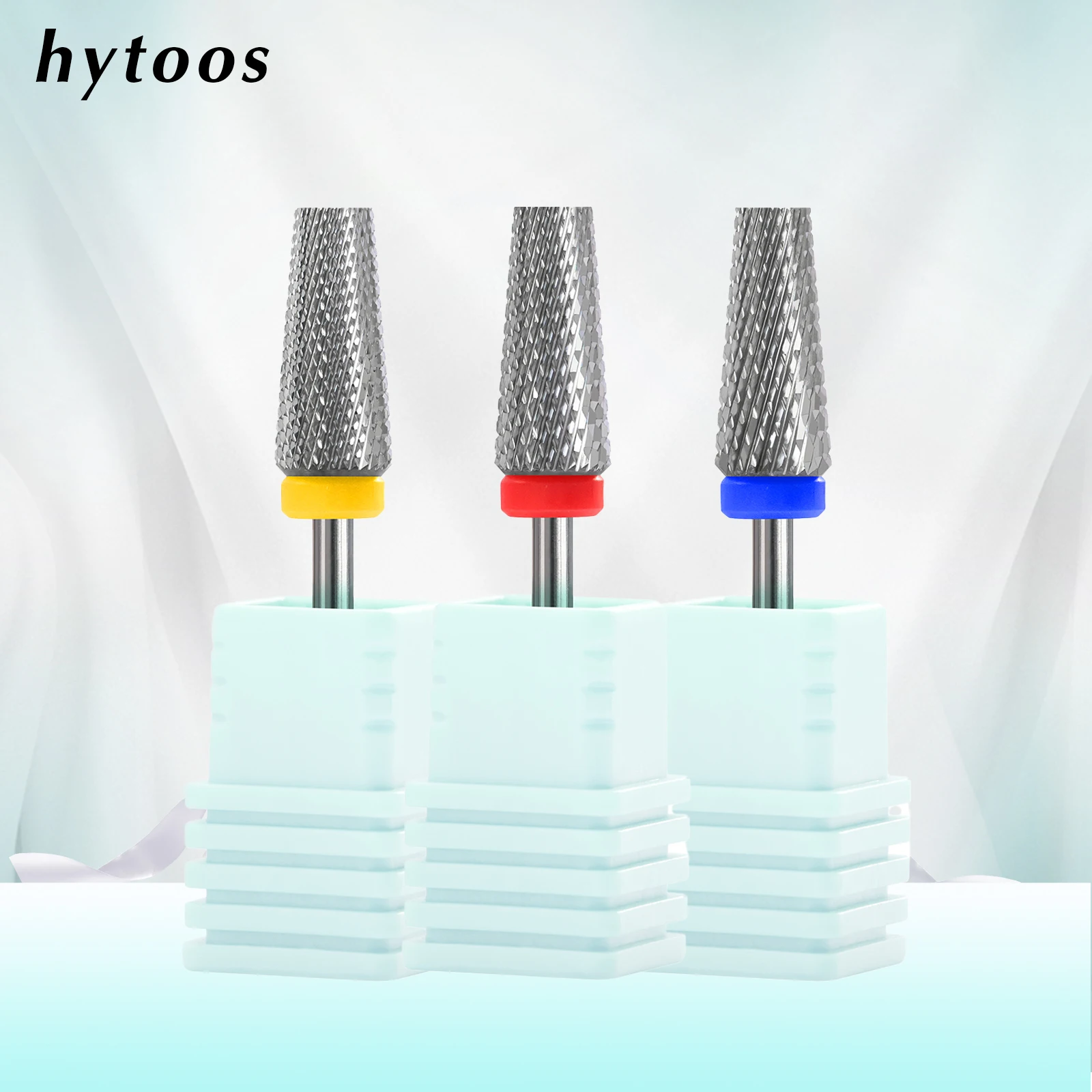 HYTOOS Flat Top Tapered 5 in 1 Nail Drill Bit Cross Teeth Carbide Nail Bits Remove Gel Electric Drills File Manicure Accessories
