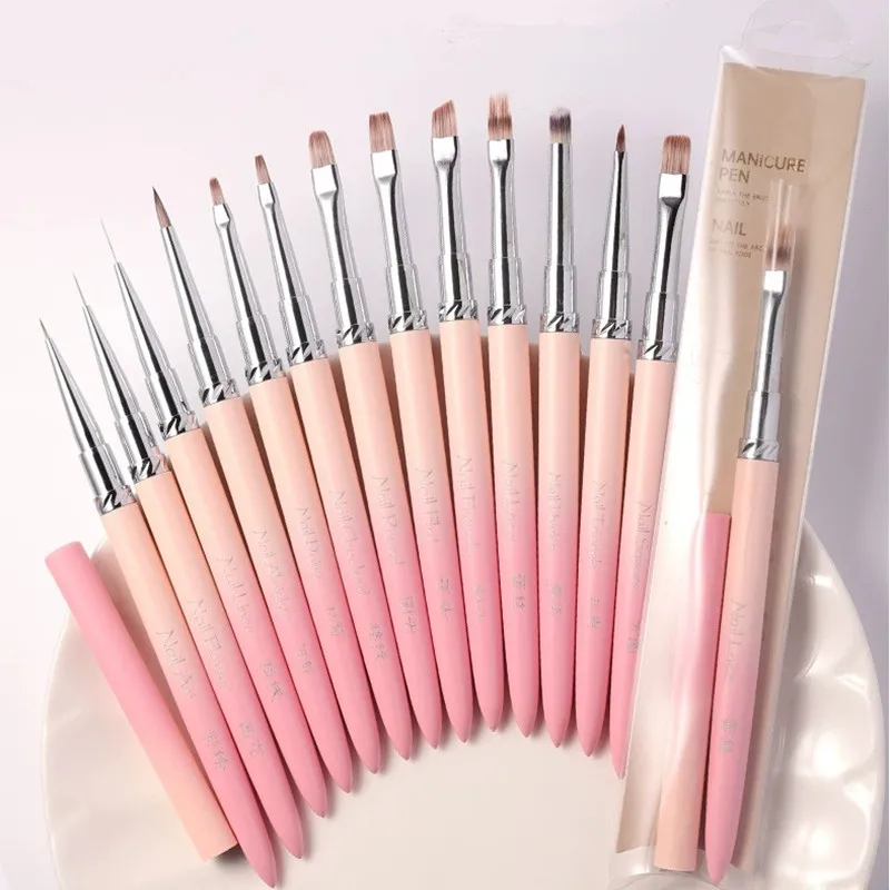 13 Stijl Roze Gradiënt Handvat Nageltekening Borstels Voor Manicure Lijnen Schilderen Gradiënt UV GEL Uitbreiding Builder Tekening Pen