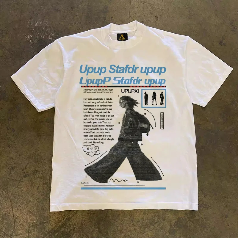 Loose Fit Cotton T-Shirt Unisex Short Sleeve Double Thread UPUPXIA Hero Print Sweat Absorbent round Neck Casual Summer Top