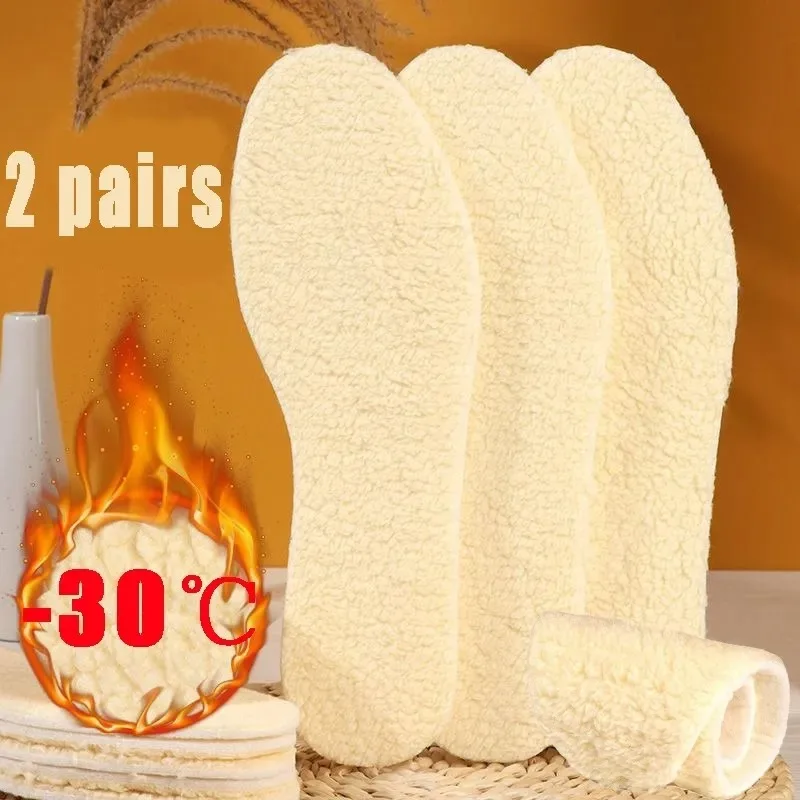 Plantillas de forro polar de cordero Natural para hombres y mujeres, plantilla de lana suave, gruesa, almohadillas térmicas para zapatos, inserto de