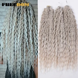 FREEDOM-cabello rizado sintético de 24 pulgadas, extensión de cabello trenzado de ganchillo con ondas profundas de jengibre, color rosa degradado