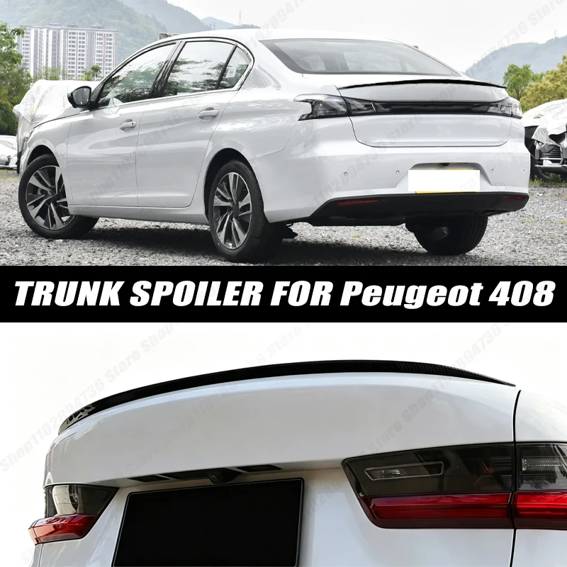 120CM Glossy Black Soft Rubber Universal Rear Trunk Spoiler 5D Carbon Look Tail Wing Fit For Peugeot 408 Sedan Car Accessories