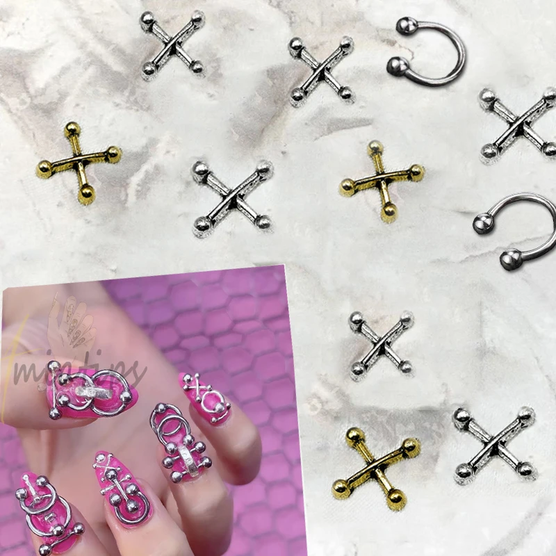 20pcs/bag Mixed Color Punk Style Cross Nail Charm Cutout Pentagram DIY Nail Art Decoration Accessories for Nail Supplies