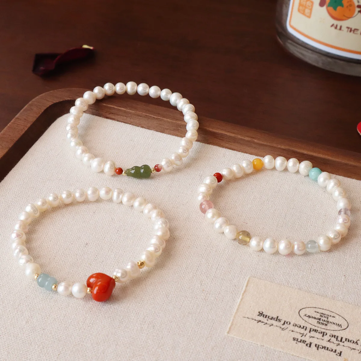 

Ruifan Minimalist Natural Freshwater Pearl Beaded Bracelet Woman Hetian Jade/Red Agate Charm Luxury Hand Jewelry Valentines Gift