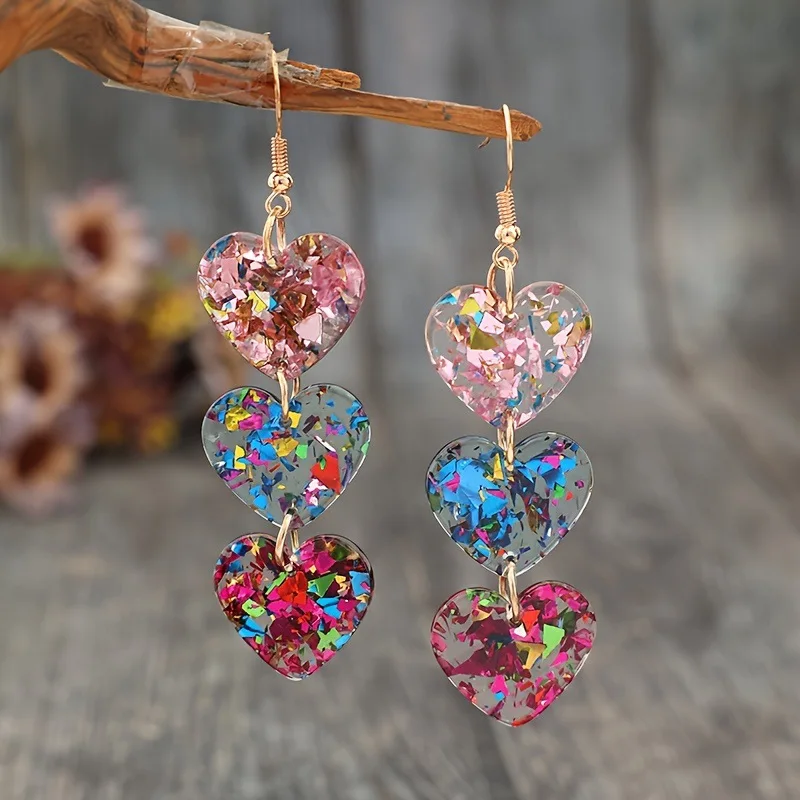 2025 New Valentine's Creative Multiple Sequin Heart Patchwork Draped Charm Earrings for Women Girls as Gift