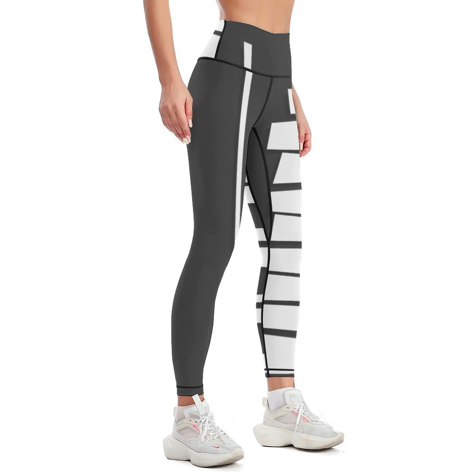 Modern abstract black and white piano keys octave silhouette Leggings for fitness active wear Womens Leggings