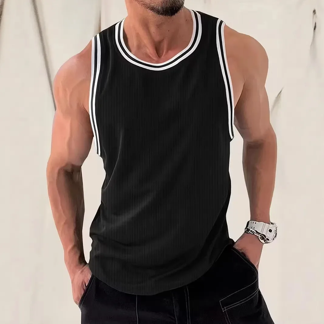 Nuovo gilet fitness da uomo muscolare realizzato in fibra di poliestere al 100% con elevata elasticità, assorbimento del sudore e traspirabilità