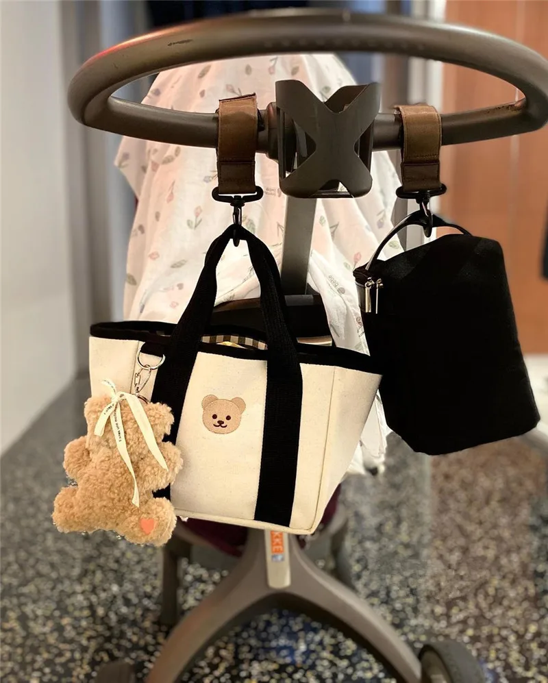 Embroidery Bear Mommy Bag Large Capacity Portable Diaper Bags For Baby Nappy Stuff Organizer Drawstring Canvas Maternity Handbag