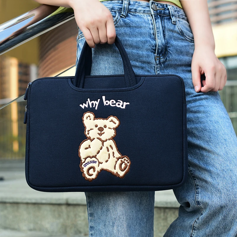 Cute Bear Laptop Bag Sleeve Handbag13.3 /13.6/14/15.6/16 Inch Portable Computer Sleeve Case for Macbook Ipad pro11/10.9/10.5