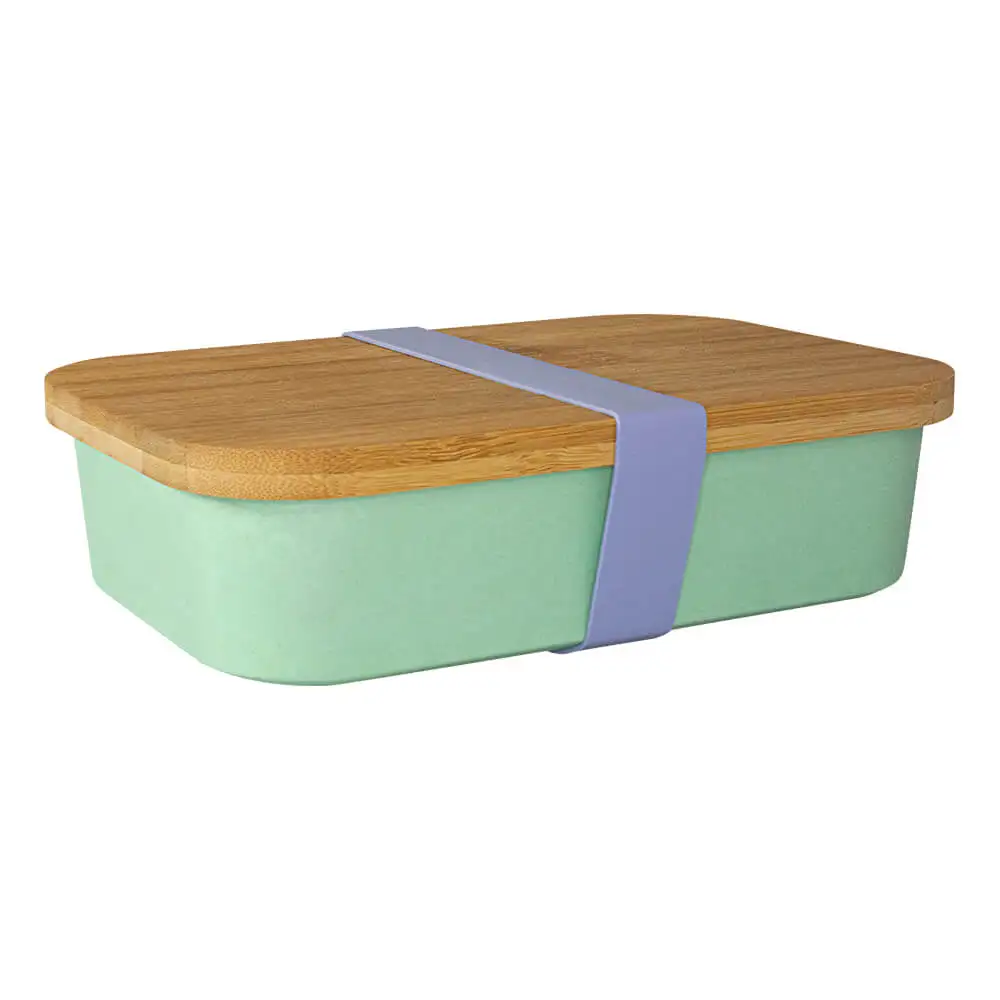 Lunch Box With Bamboo Lid And Elastic Green 1L-Casambiente Lanch001-green