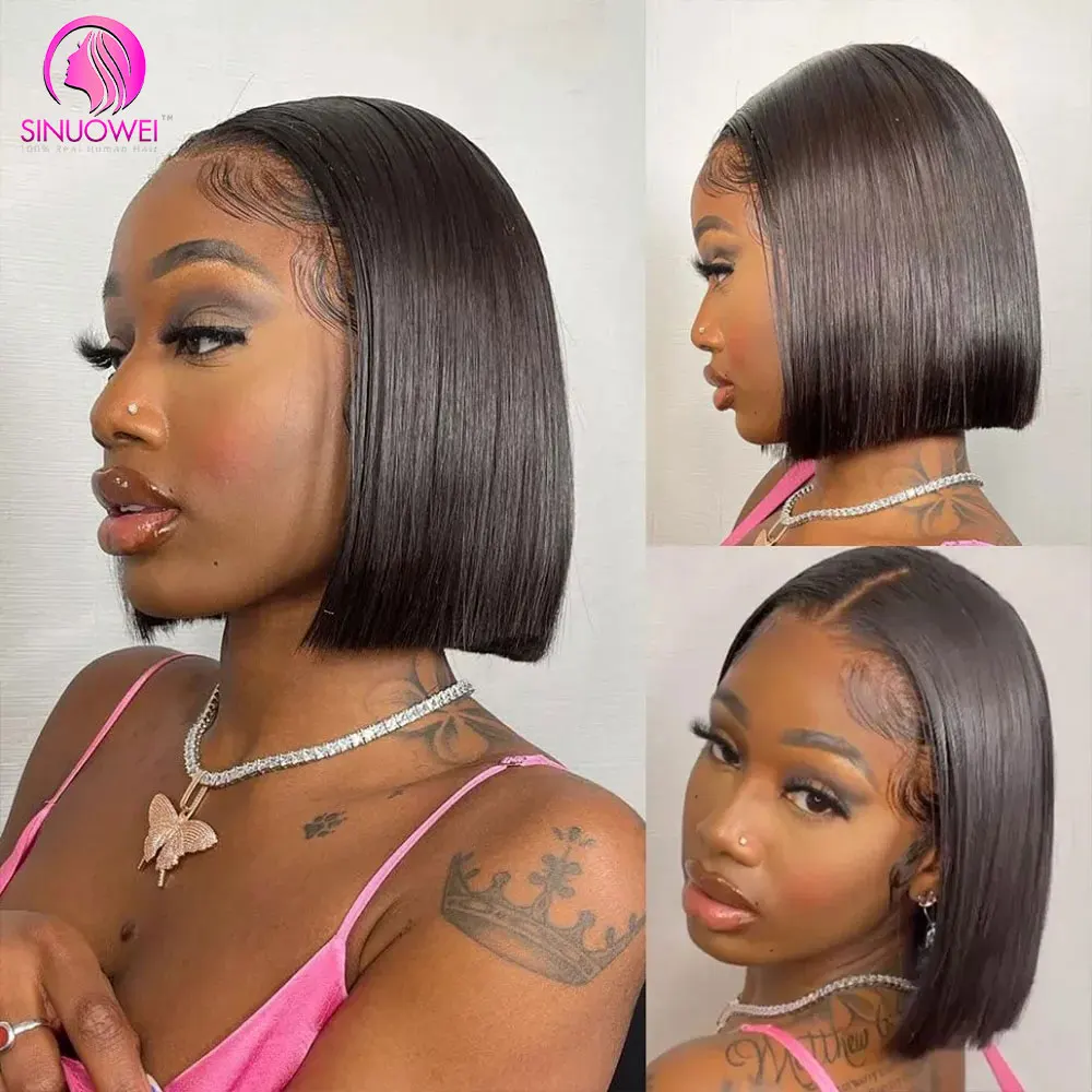 180% Density Bone Straight Short Bob Wigs Transparent 13x4 Lace Frontal Human Hair Wigs Brazilian Lace Front Wigs For Women